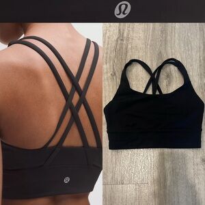 NEW (6) Lululemon Energy Long Line Sports Bra Strappy Back Black Yoga Pilates